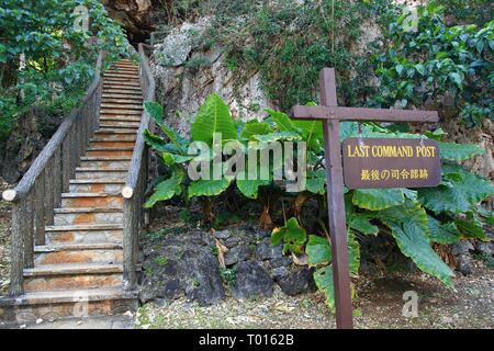 Cemented stairs going up to the Last Command Post cave in Marpi, Saipan, the last stronghold of the Japanese soldiers during the World War 11. Stock Photo
