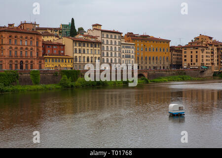 The Arno River in the Tuscany region of Italy, flowing through the heart of Florence, Italy.
