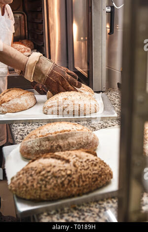 professional bread baker in bakery shop and posing with shelf with uncooked  raw bread knead on shovel. concept of traditional manual bread preparation  Stock Photo - Alamy