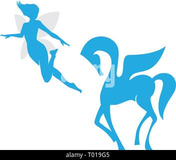 Pegasus and fairy Stock Vector