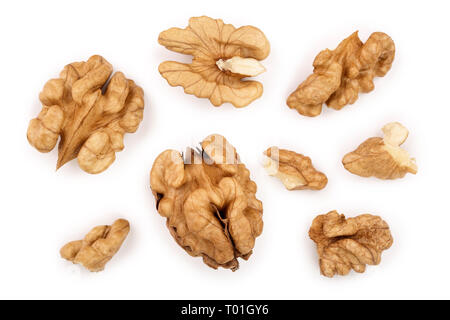 peelled Walnuts isolated on white background. Top view. Flat lay. Stock Photo