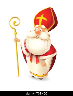 Saint Nicholas Nicolaus or Sinterklaas - happy cute isolated on white background Stock Vector