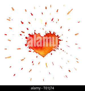 Watercolor red heart with spray and splashes Stock Photo