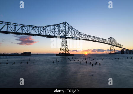 Sunset at bridge in Astoria, Oregon Stock Photo