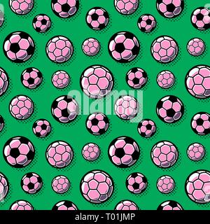 Seamless pattern. Vector soccer balls on a green background. Stock Vector
