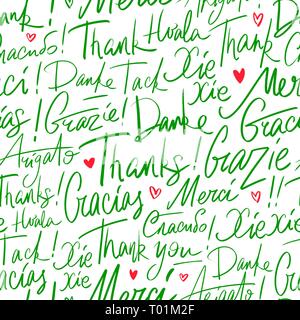Thank you in different languages of the world. Seamless vector pattern of Thanks Stock Vector