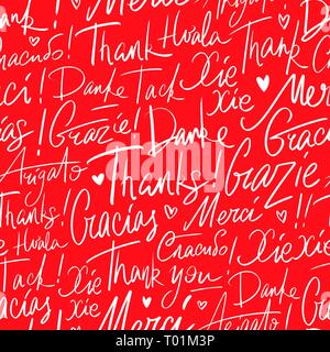 Thank you in different languages of the world. Seamless vector handwritten pattern of Thanks Stock Vector