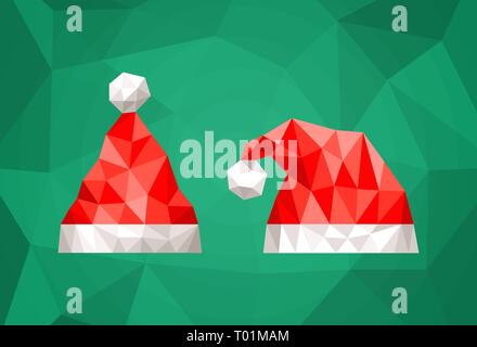 Polygonal Santa Claus hat in two types. Vector illustration of Santa hat in geometric style Stock Vector