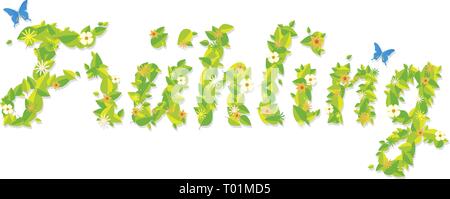 Season: Spring in floral letters (Written in German) Stock Vector