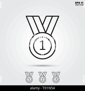 Medal for winner, second and third place. Modern line icons. EPS 10 vector illustrations. Stock Vector