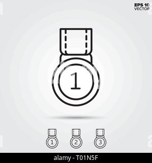 Medal for winner, second and third place. Modern line icons. EPS 10 vector illustrations. Stock Vector