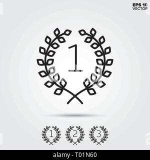 Laurel wreath for winner, second and third place. Modern line icons. EPS 10 vector illustrations. Stock Vector