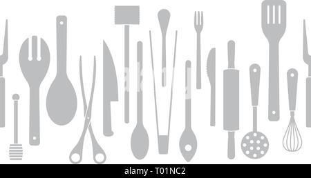 Cooking utensils silhouettes seamless border vector illustration Stock Vector