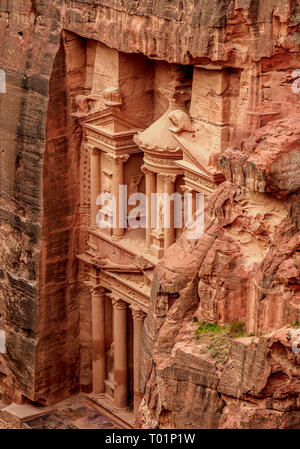 The Treasury, Al-Khazneh, elevated view, Petra, Ma'an Governorate, Jordan Stock Photo