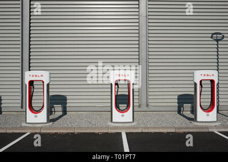 Telsa electric vehicle charging points Stock Photo