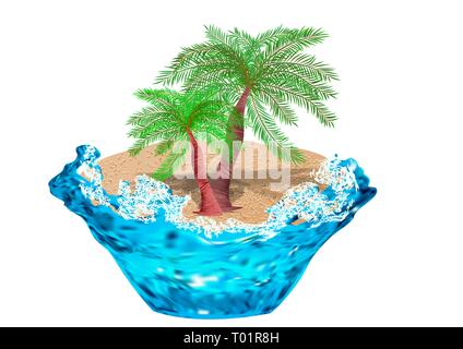 Island with palm isolated on white background Stock Vector