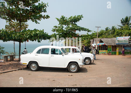 White Taxi Rank in Varkala, Thirvananthapuram, Kerala, India. Stock Photo