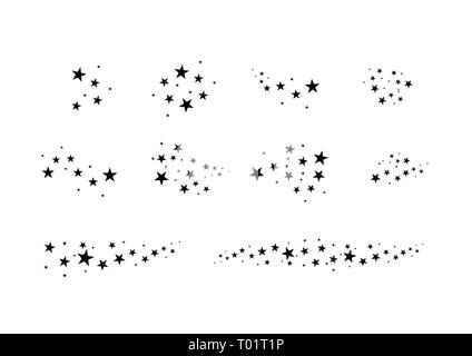 Set of falling star. Cloud of stars isolated on white background. Vector illustration. Meteoroid, comet, asteroid, stars Stock Vector