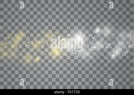 Collision of two forces with white and blue light on transparent background. Vector illustration. Hot and cold sparkling power. Energy lightning with Stock Vector