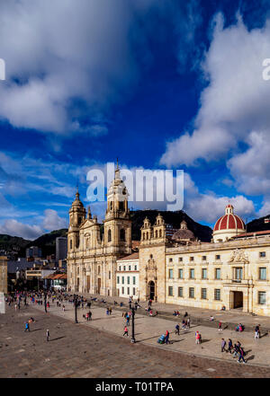 Cathedral of Colombia and Tabernacle Chapel, elevated view, Bolivar Square, Bogota, Capital District, Colombia Stock Photo