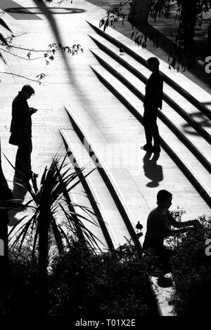 London black and white street photography:  Silhouettes, South Bank, London, UK Stock Photo