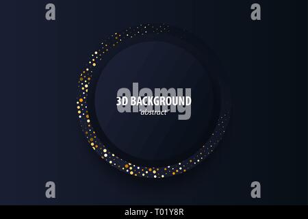 Dark black geometric background 3d paper cut Stock Vector