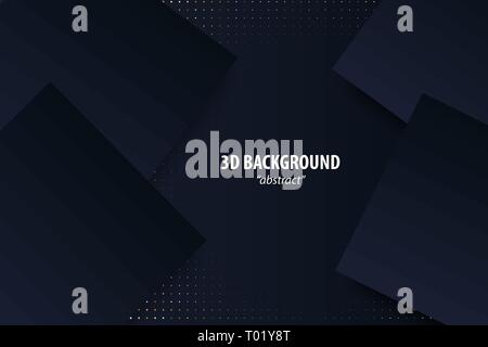 Dark black geometric background 3d paper cut Stock Vector