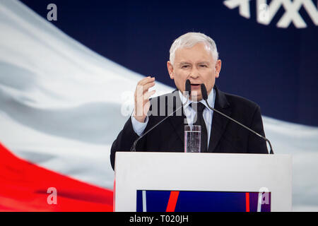 Leader of the Law and Justice (PiS) ruling party Jaroslaw Kaczynski during the PiS convention in Warsaw, Poland on 23 February 2019 Stock Photo