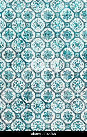 Beautiful Blue Ceramic Wall Texture Pattern Or Azulejos In Lisbon, Portugal Stock Photo