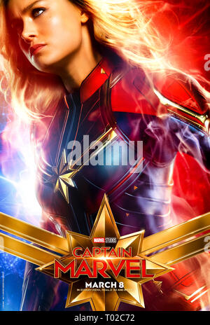 Captain Marvel (2019) directed by Anna Boden and Ryan Fleck and starring Brie Larson, Gemma Chan, Jude Law and Samuel L. Jackson. USAF pilot Carol Danvers becomes one of the most powerful superheros in the universe. Stock Photo