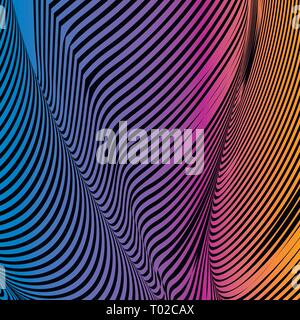 Abstract acid color wavy background, optical art, opart striped. Neon gradient. Vector waves, geometry line stripes Stock Vector