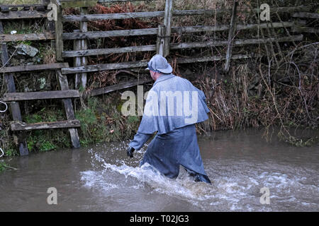 INNERLEITHEN, Traquair House & Estate, UK. 16.Mar.2019.   13th Mighty Deerstalker Adventure Race Caption: Full costume for this runner taking part in then 'Double Stalker', a new character building two lap option (double distance, double obstacles and double 1824ft ascent!). The 13th Mighty Deerstalker, Rat Race Adventure Sports. The most outlandish, night time, trail running event in the British calendar  3000 hardy trail runners will be heading to Traquair House, Innerleithen, in the Scottish Borders, for The Mighty Deerstalker, the biggest and the toughest 'do it in Tweed' themed night run  Stock Photo