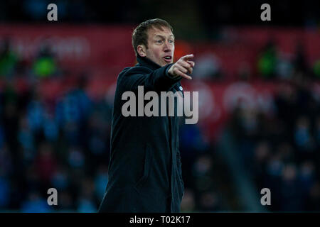 Swansea, UK. 16th March 2019.  Swansea City manager Graham Potter on the touchline .. The Emirates FA Cup, quarter-final match  this image may only be used for Editorial purposes. Editorial use only, license required for commercial use. No use in betting, games or a single club/league/player publications. pic by Andrew Orchard sports photography/Alamy Live news Stock Photo