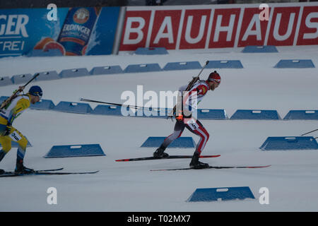 Ski Stadium, Oestersund, Sweden, 17th March 2019 It was Men's and Women's Relays day at the IBU Biathlon World Championships and 20,000 fans filled the stadium in Östersund. Pictured: Veteran Simon Eder of Austia. Picture: Rob Watkins/Alamy News Stock Photo