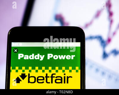 Ukraine. 16th Mar, 2019. Paddy Power logo seen displayed on a smart phone. Credit: Igor Golovniov/SOPA Images/ZUMA Wire/Alamy Live News Stock Photo