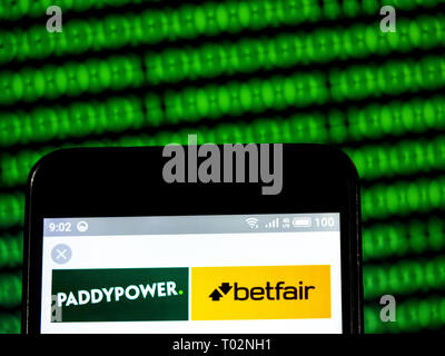 Ukraine. 16th Mar, 2019. Paddy Power logo seen displayed on a smart phone. Credit: Igor Golovniov/SOPA Images/ZUMA Wire/Alamy Live News Stock Photo