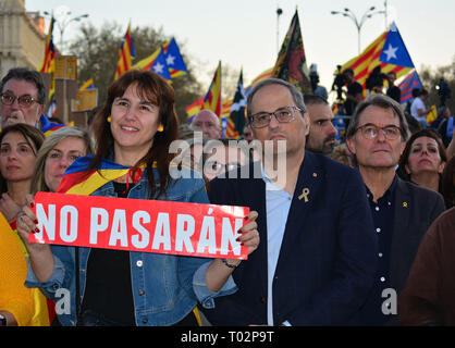 Madrid, Spain. 16th March 2019. The President of the Community of Catalonia, Quim Torra, is seen during the demonstration in Madrid. Thousands of Catalans protest in the streets of Madrid asking for independence on March 16, 2019 in Madrid, Spain. The Spanish Government holds trial for several politicians in Catalonia for political activities for independence. Demonstrators are demanding the release of jailed Catalonian political leaders as well as a new referendum on independence. Credit: Jorge Rey/MediaPunch Credit: MediaPunch Inc/Alamy Live News Stock Photo