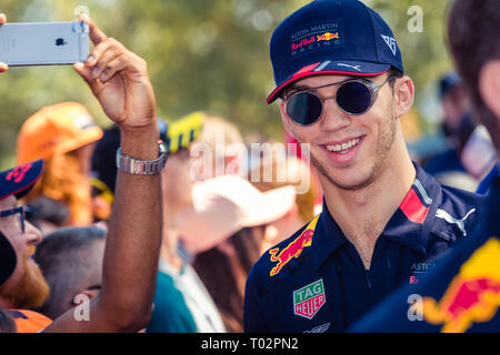 Melbourne, Australia. 16th March 2019.  Pierre GASLY 10 driving for ASTON MARTIN RED BULL RACING greeting fans during the Formula 1 Rolex Australian Grand Prix 2019 at Albert Park Lake. Credit: Dave Hewison Sports/Alamy Live News Stock Photo