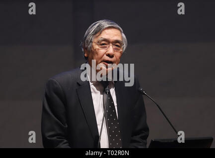 Tokyo, Japan. 15th Mar, 2019. Bank of Japan Governor Haruhiko Kuroda delivers a speech at a session of the B20 summit meeting at the Keidanren headquarters in Tokyo on Friday, March 15, 2019. Business leaders from G20 countries held a two day session for the B20 Suumit meeting. Credit: Yoshio Tsunoda/AFLO/Alamy Live News Stock Photo