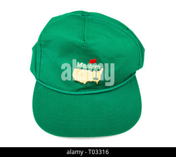 ATLANTA, GEORGIA - March 2, 2017: A green hat from the Masters golf tournament in Augusta, Georgia Stock Photo