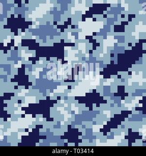 pixelated texture military blue camouflage seamless pattern Stock Vector