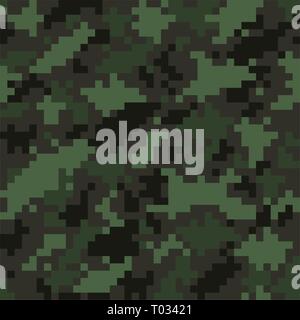 pixelated texture military camouflage seamless pattern in classic colors clothing style masking camo Stock Vector