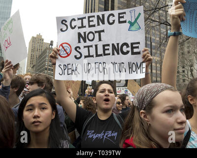 Youth Strike for Climate Change at Columbus Circle in NYC, March 15, 2019. Stock Photo