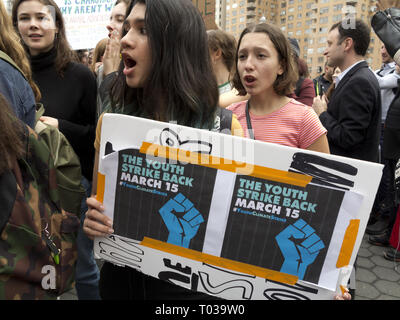 Youth Strike for Climate Change at Columbus Circle in NYC, March 15, 2019. Stock Photo