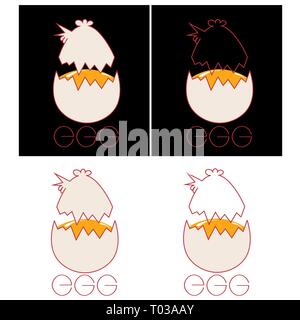 a set of typographic logo of chopped eggs with a top in the form of a chicken Stock Vector