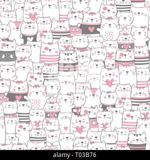 cute cats seamless pattern. modern hand drawn style. design for baby and child Stock Vector