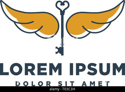 key lock wings design concept vector illustration icon element isolated - vector Stock Vector