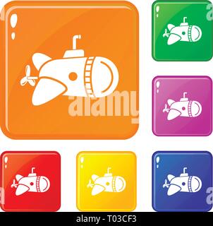 Submarine with round nose icons set vector color