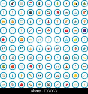 100 healthy lifestyle icons set, cartoon style Stock Vector