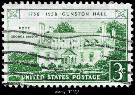 USA - CIRCA 1958: A Stamp printed in USA shows Home of George Mason, Gunston Hall Issue, circa 1958 Stock Photo